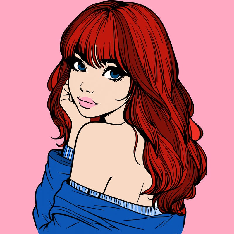 realistic girl with bangs looking over her shoulder