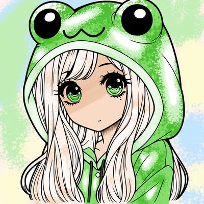 a pretty girl wearing a frog hoodie portrait with long hair