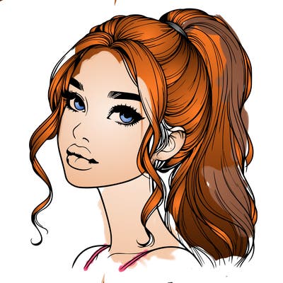 realistic girl with a ponytail on her hair and lips