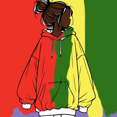 realistic girl with a oversized sweatshirt on and a bun