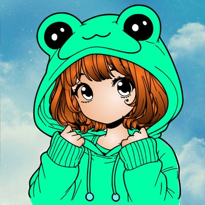 a cute teenage girl wearing a frog hoodie