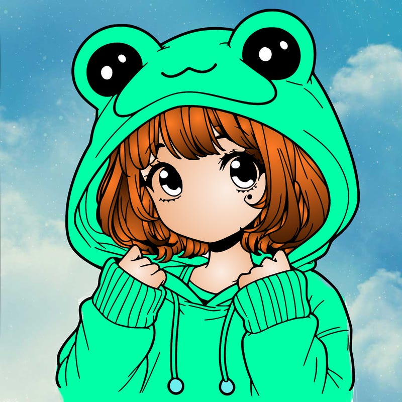 a cute teenage girl wearing a frog hoodie