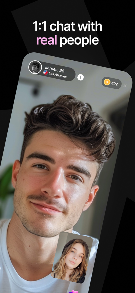 MatchPub: Live 1:1 Video Chat - MatchPubアプリのスクリーンショット。2人のユーザー間の1対1ライブビデオ通話を表示しています。