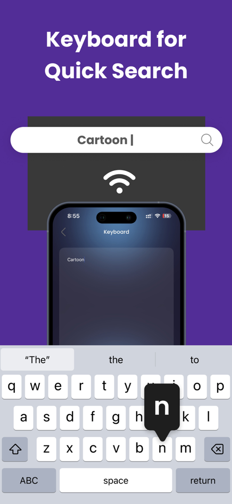 Remotevio: Smart TV Remote - iPhone keyboard interface used for quick search on a smart TV through the Remotevio app