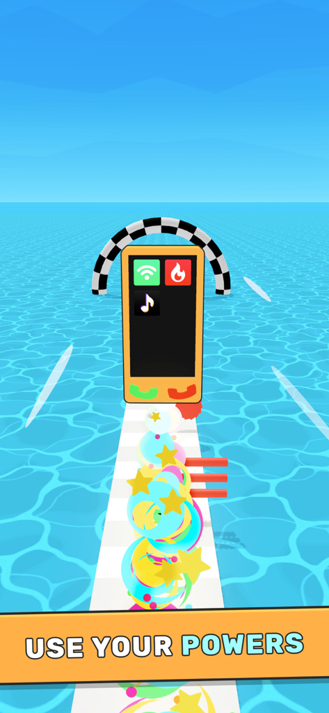 Mobile Run - Gameplay of Mobile Run featuring a smartphone character using app powers on a track