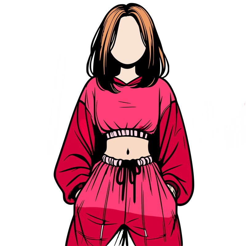 realistic girl faceless with baggy pants and a crop top