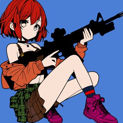 girl holding a rifle in her hand in a cool pose manga