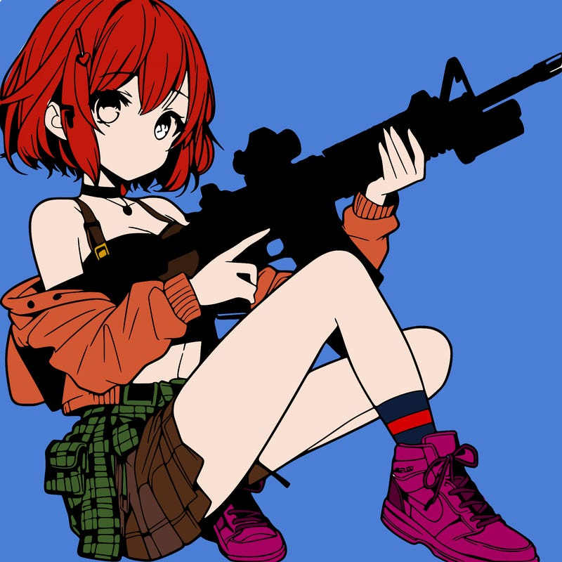 girl holding a rifle in her hand in a cool pose manga
