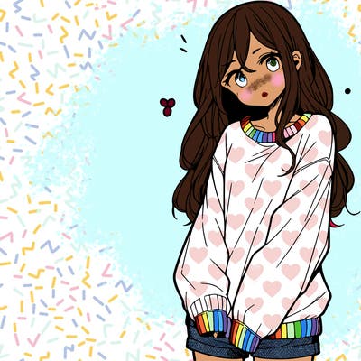 manga teen girl  in a sweater and baggy pants