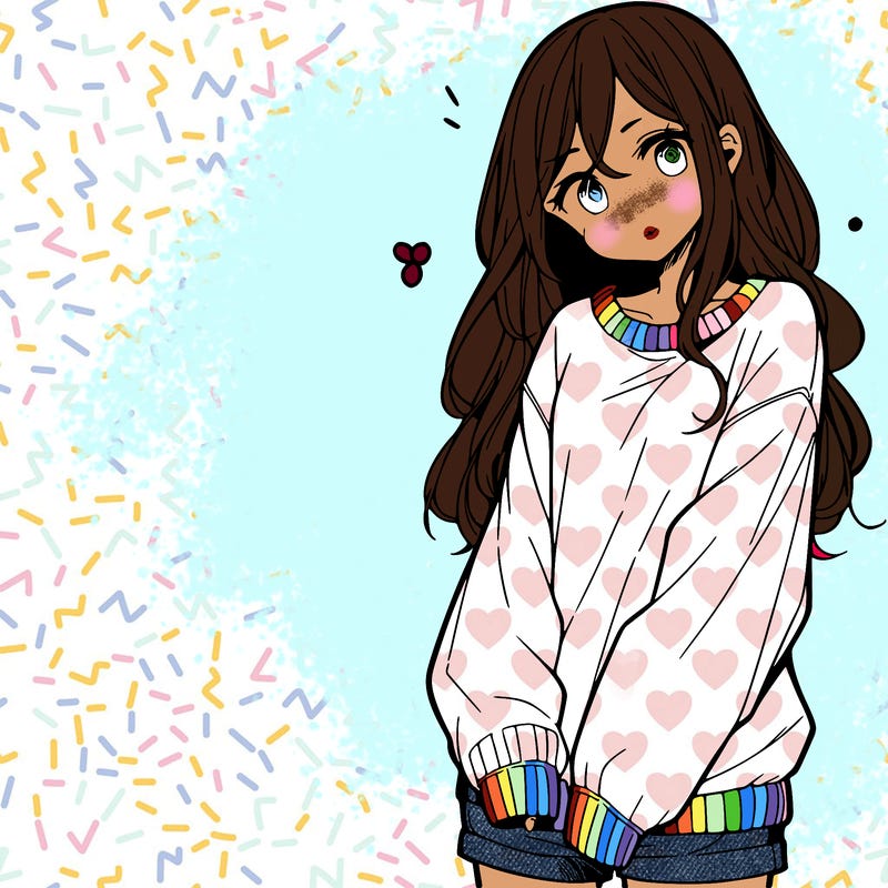 manga teen girl  in a sweater and baggy pants