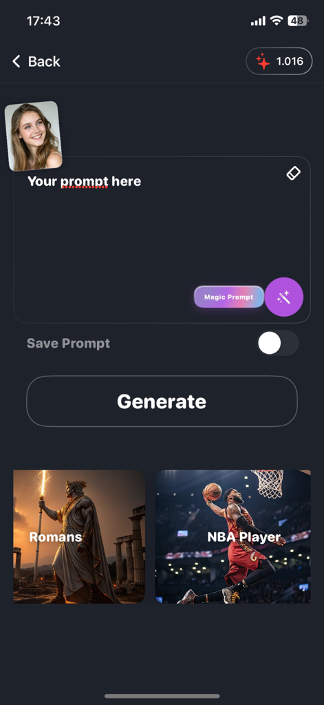 Interface do Morphica AI Avatar Maker mostrando a entrada de prompt e as opções de estilo