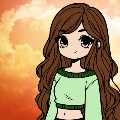 girl with long hair and a crop top with a sweater