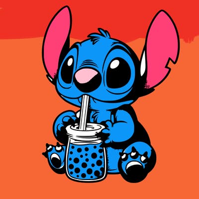stitch drinking boba tea