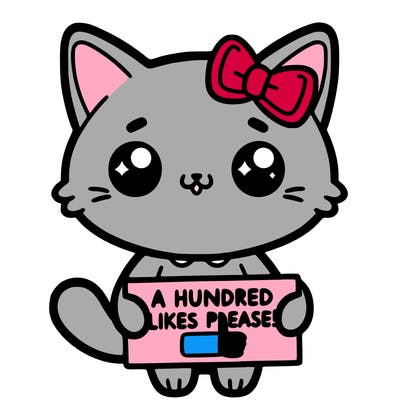 hello kitty holding up a sign saying a hundred likes please?