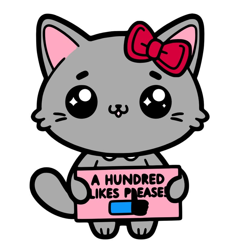 hello kitty holding up a sign saying a hundred likes please?