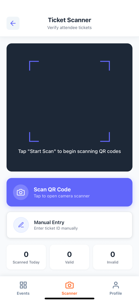 Tikiti - Tikiti app ticket scanner interface for verifying event attendee QR codes