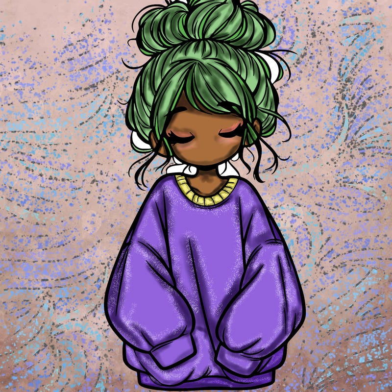 girl with baggy sweatshirt and messy bun