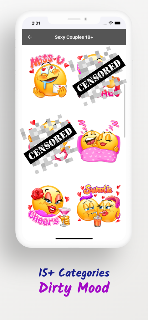 Adult Emoji: Dirty Sexy Emojis - Screenshot of Adult Emoji app showing a variety of flirty and sexy stickers for adult conversations