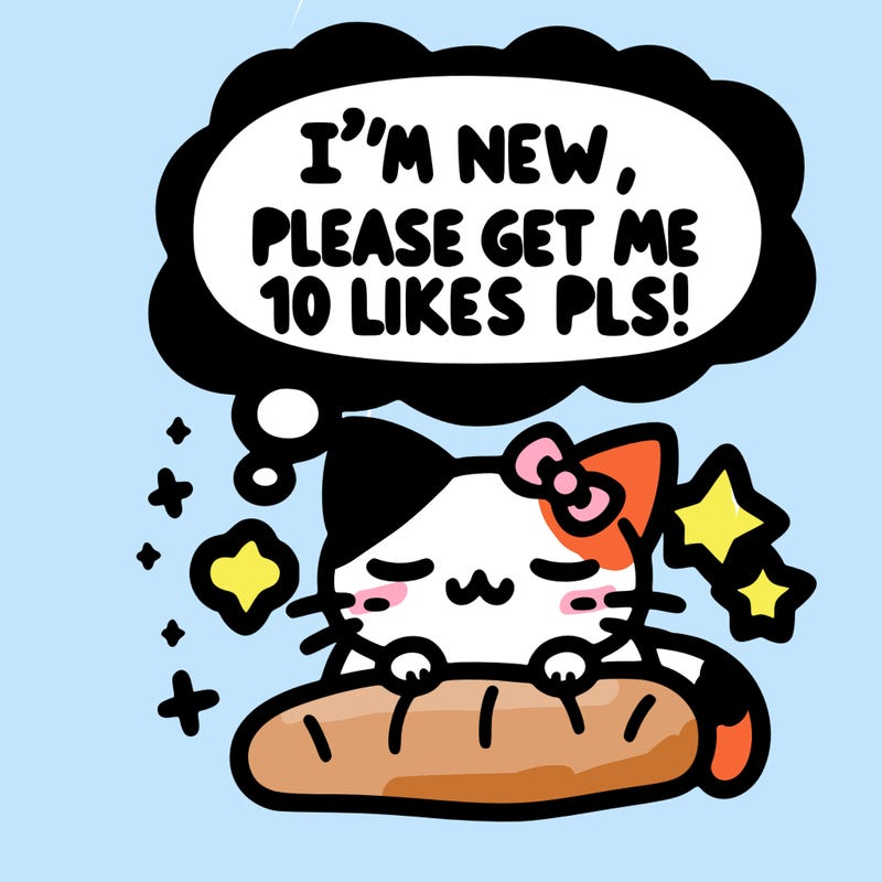 kitty taking a nap dream talking and saying "i'm new, please get me at least 10 likes pls!!"