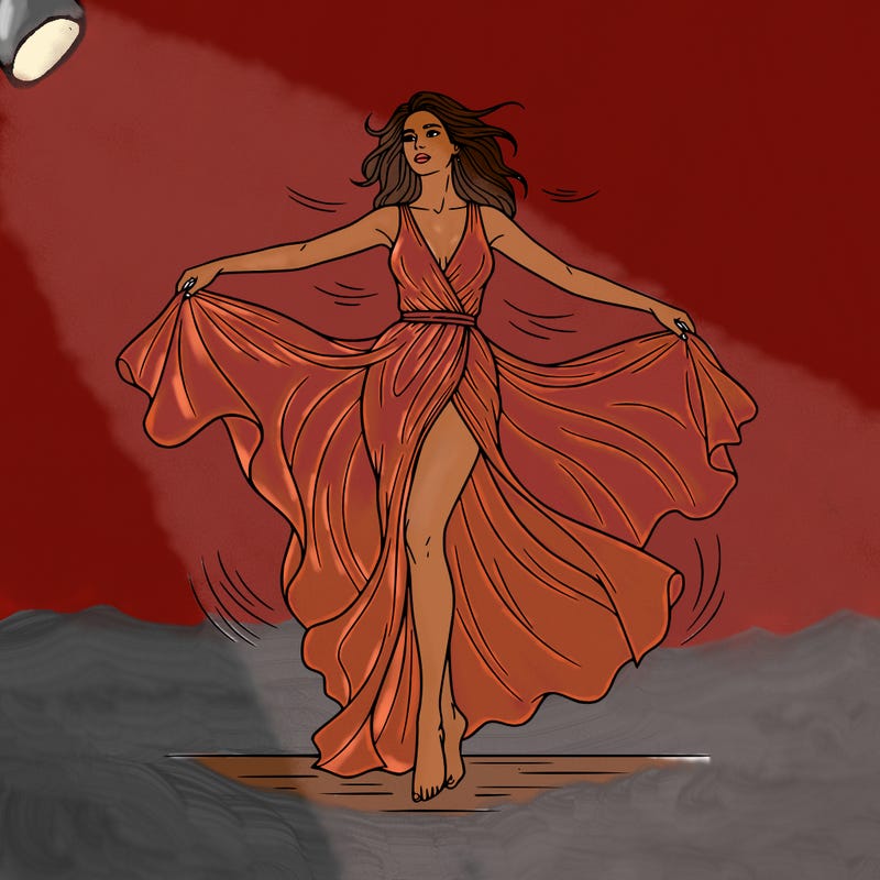 sesssssy.   beautiful woman posing in slit dress with  wind blowing