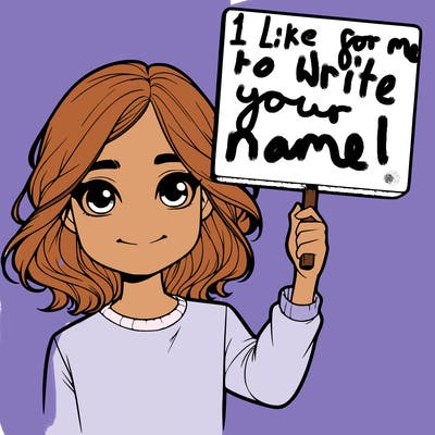 realistic girl holding up a sign