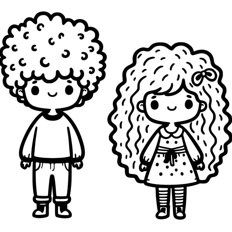 curly hair girl and boy