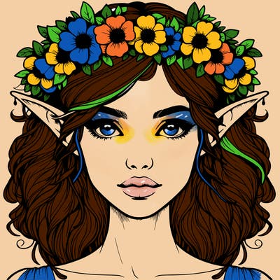 realistic female elf with flower crown