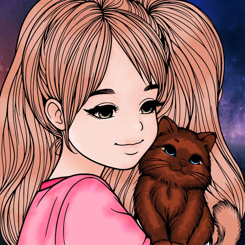 realistic girl with cat