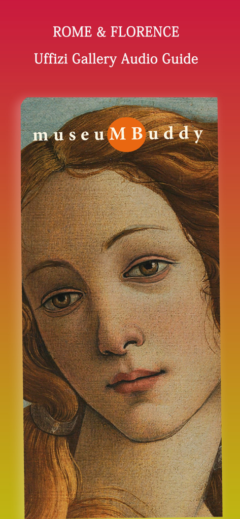 Audio Guide Uffizi Gallery - Screenshot of the Audio Guide Uffizi Gallery app showing a close up of Botticelli's The Birth of Venus painting.