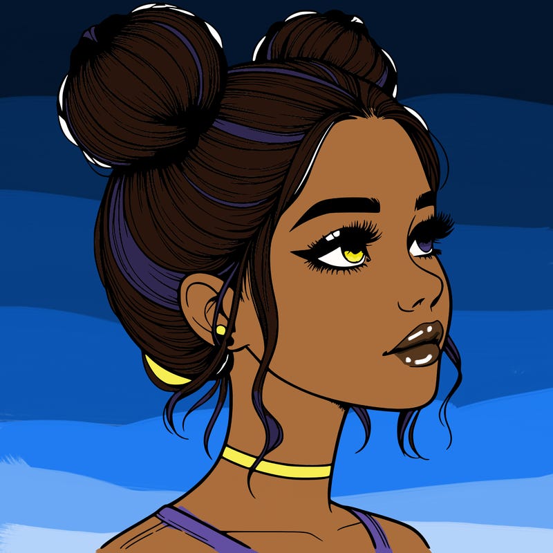 realistic girl with buns on the top of her head