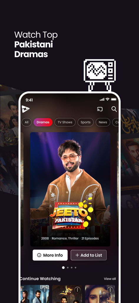 ARY ZAP mobile app interface showcasing top Pakistani dramas and entertainment shows