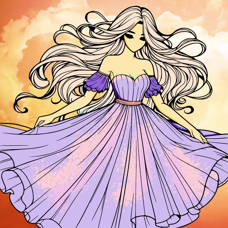 realistic woman wearing a dress that's flowing in the wind