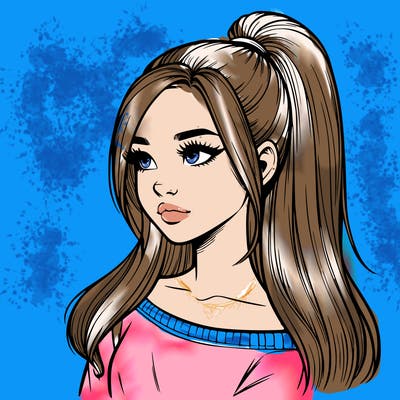 realistic girl with a high ponytail