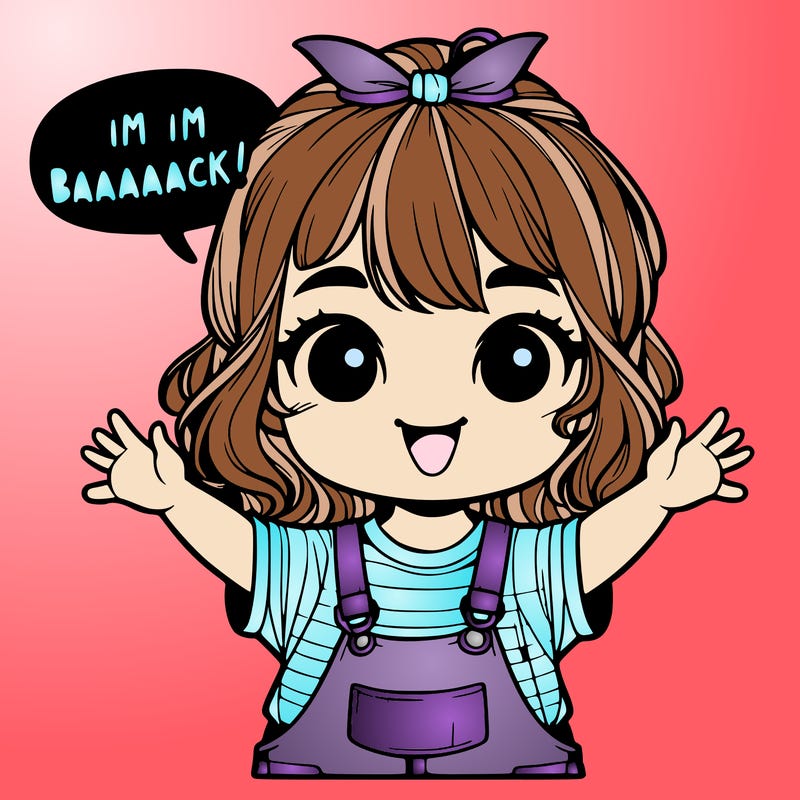 a realistic little girl saying im baaaaack