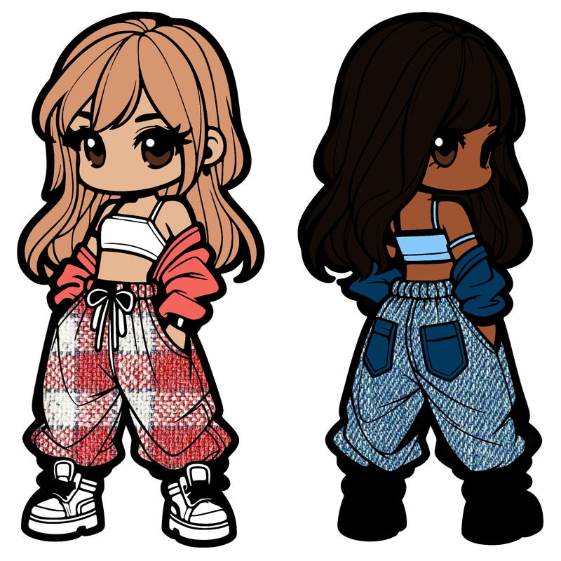 girl in crop top and baggy pants