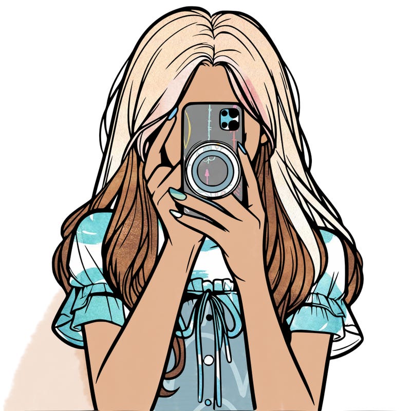 a realistic girl holding her phone taking pictures