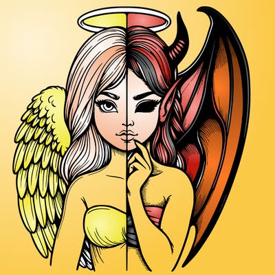 realistic angel half demon