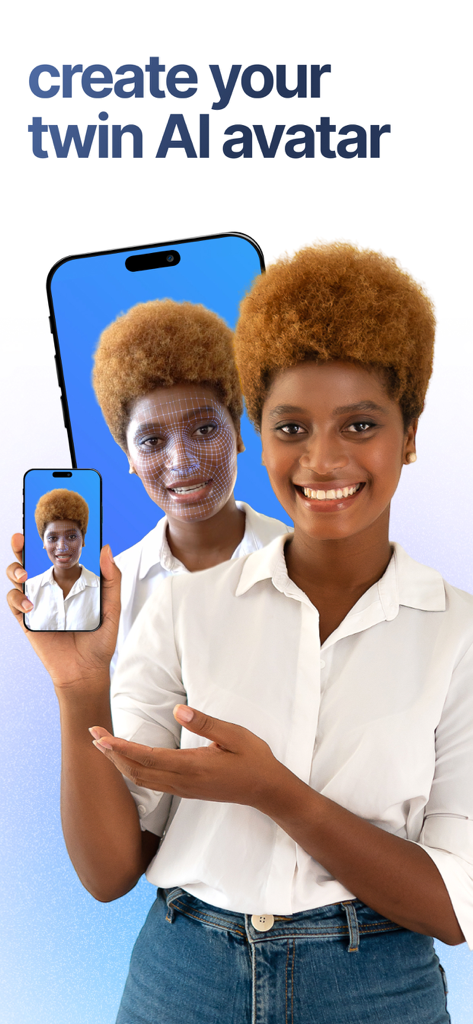 BIGVU Teleprompter Captions AI - Mujer usando la aplicación BIGVU para crear un avatar gemelo de IA para contenido de video