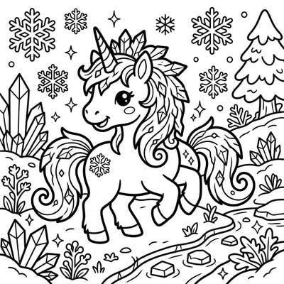 Discover the magic of winter with this charming kawaii ice unicorn, ready for your creative touch. This delightful coloring page combines frosty enchantment with adorable appeal, perfect for a cozy coloring session.