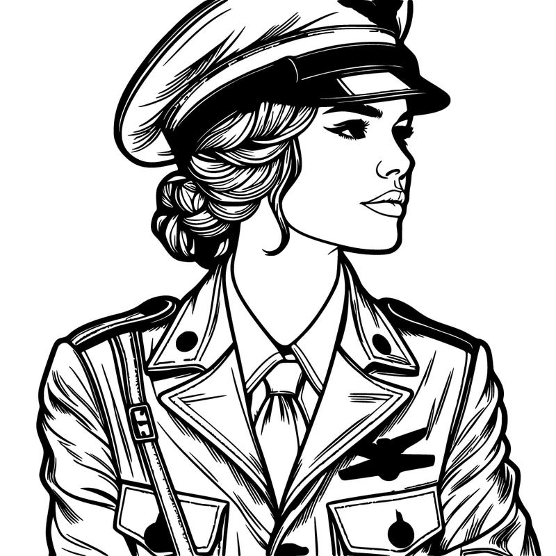 realistic woman pilot old fashioned uniform