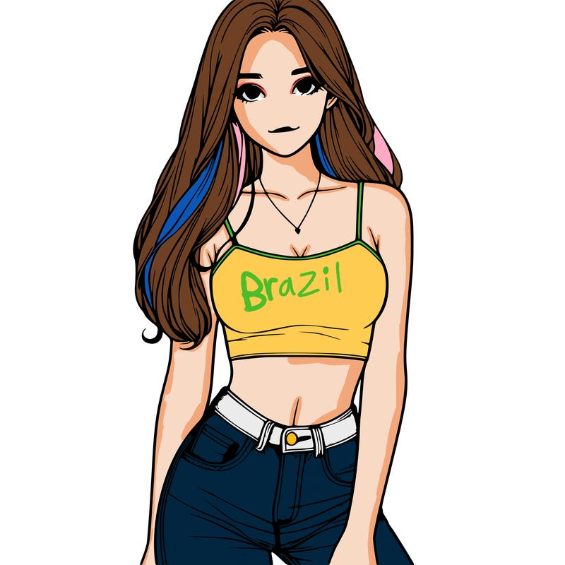 realistic girl wearing a crop top and jeans