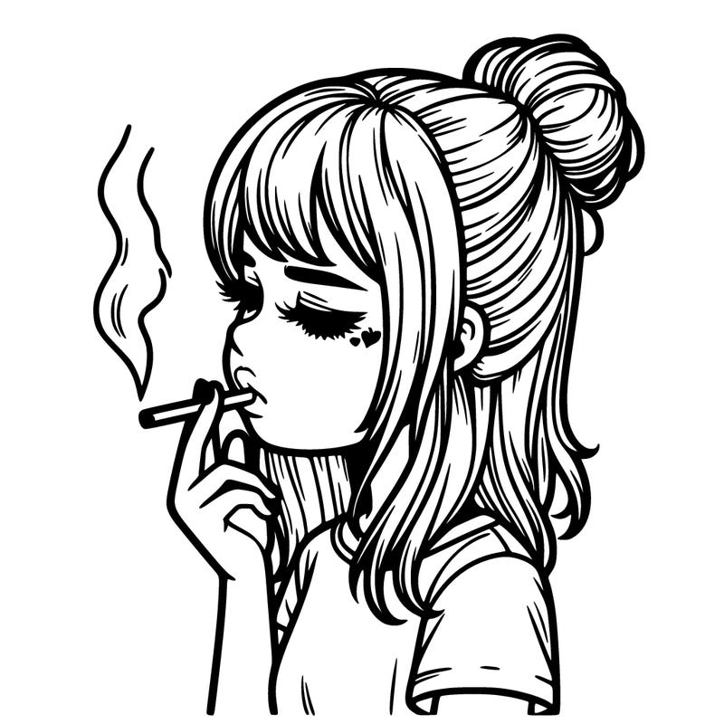 realistic sad girl smoking