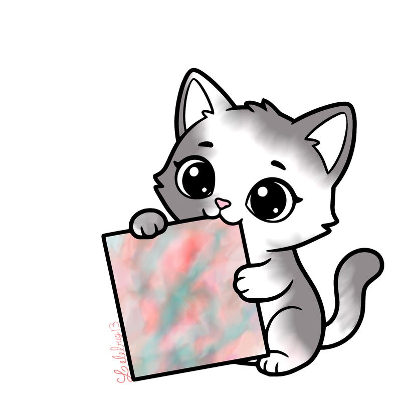 a small cat with a blank sheet of paper in its hand. the cat is sooooooo cute!