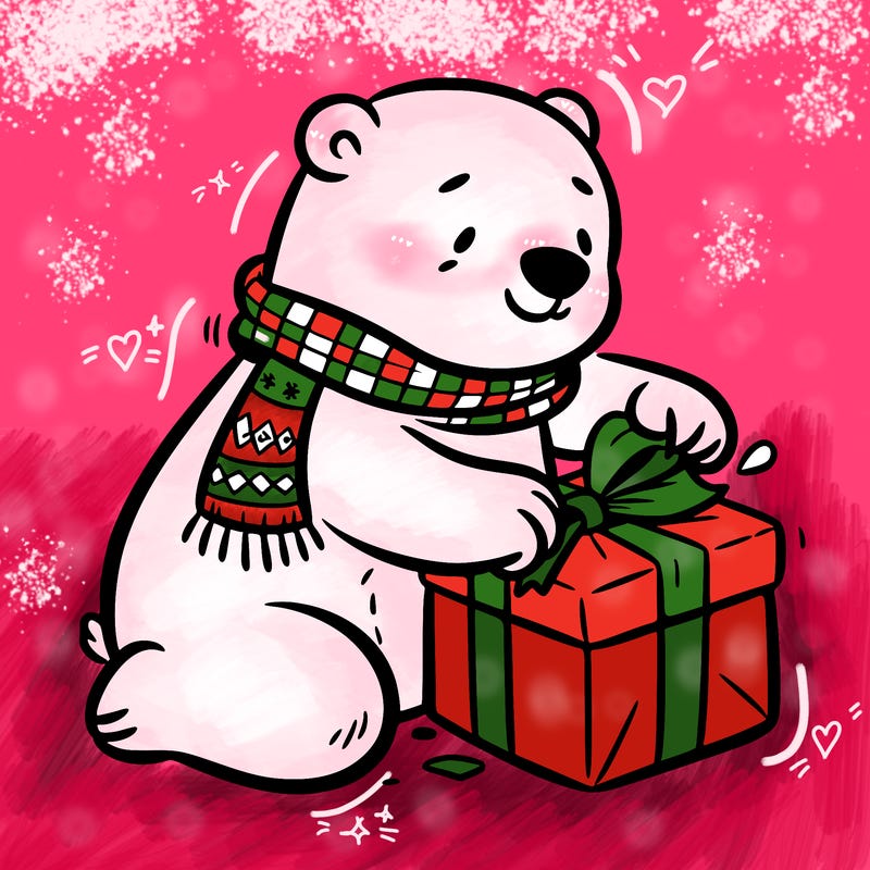 polar bear wrapping a present