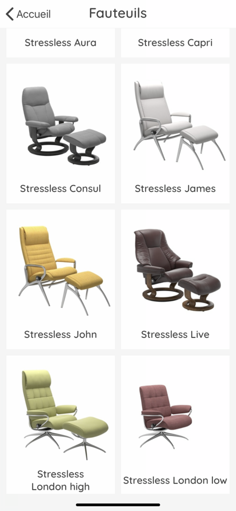 Stressless @home - Katalog der Stressless-Sesselmodelle in der Stressless @home App