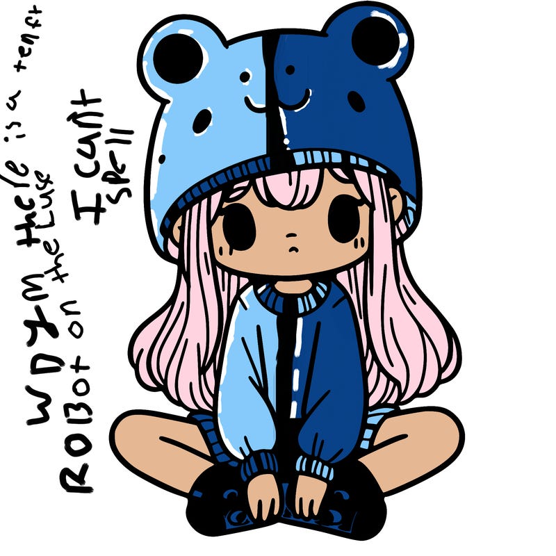 a girl wearing a frog hat and some frog socks