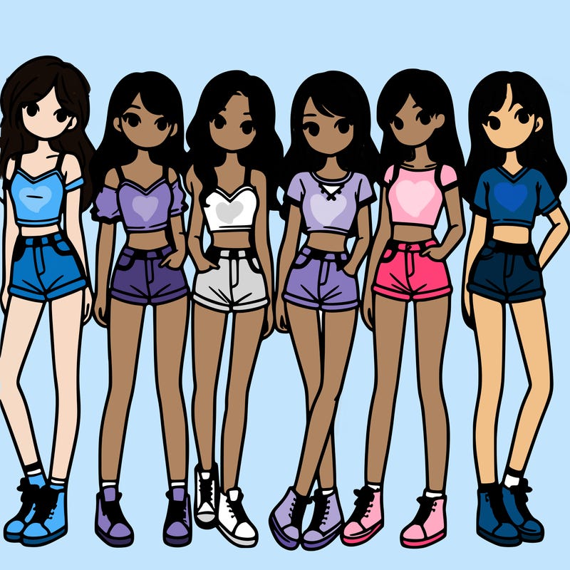 a group of girls wearing crop tops and shorts