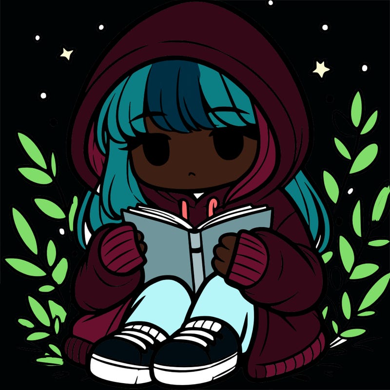 girl in oversized hoodie reading a book