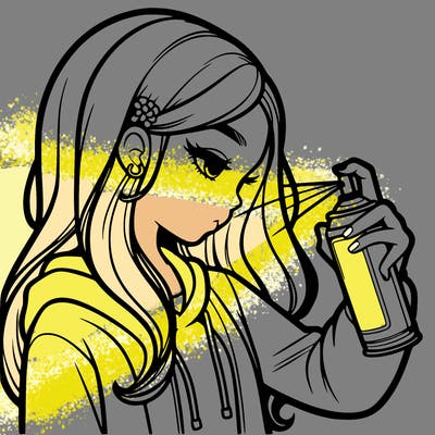 a realistic girl spray painting