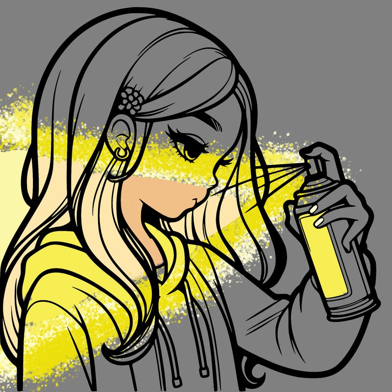 a realistic girl spray painting